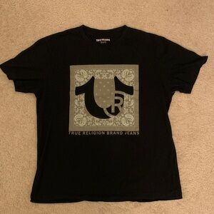 True Religion Black Tee with Gray Bandana Logo